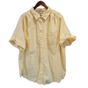 Woman Within Button Shirt Womens 2X 26/28 Short Sleeve Striped Seersucker Yellow